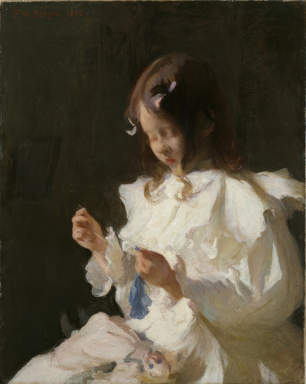 Dikiş diken bir çocuğun portresi by Frank Weston Benson