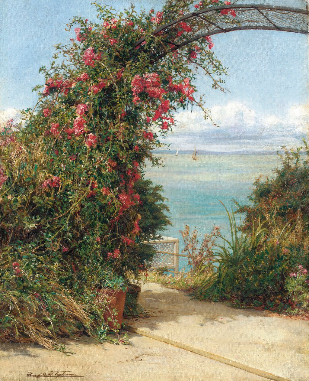 Deniz kenarında bir bahçe by Frank William Warwick Topham