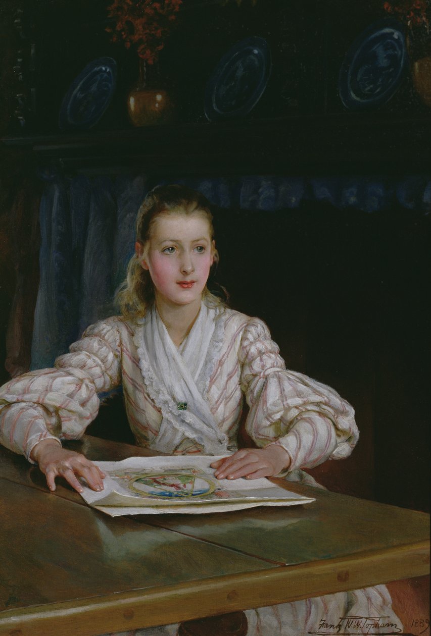 Bir Baskıya Bakan Genç Kız, 1889 by Frank William Warwick Topham