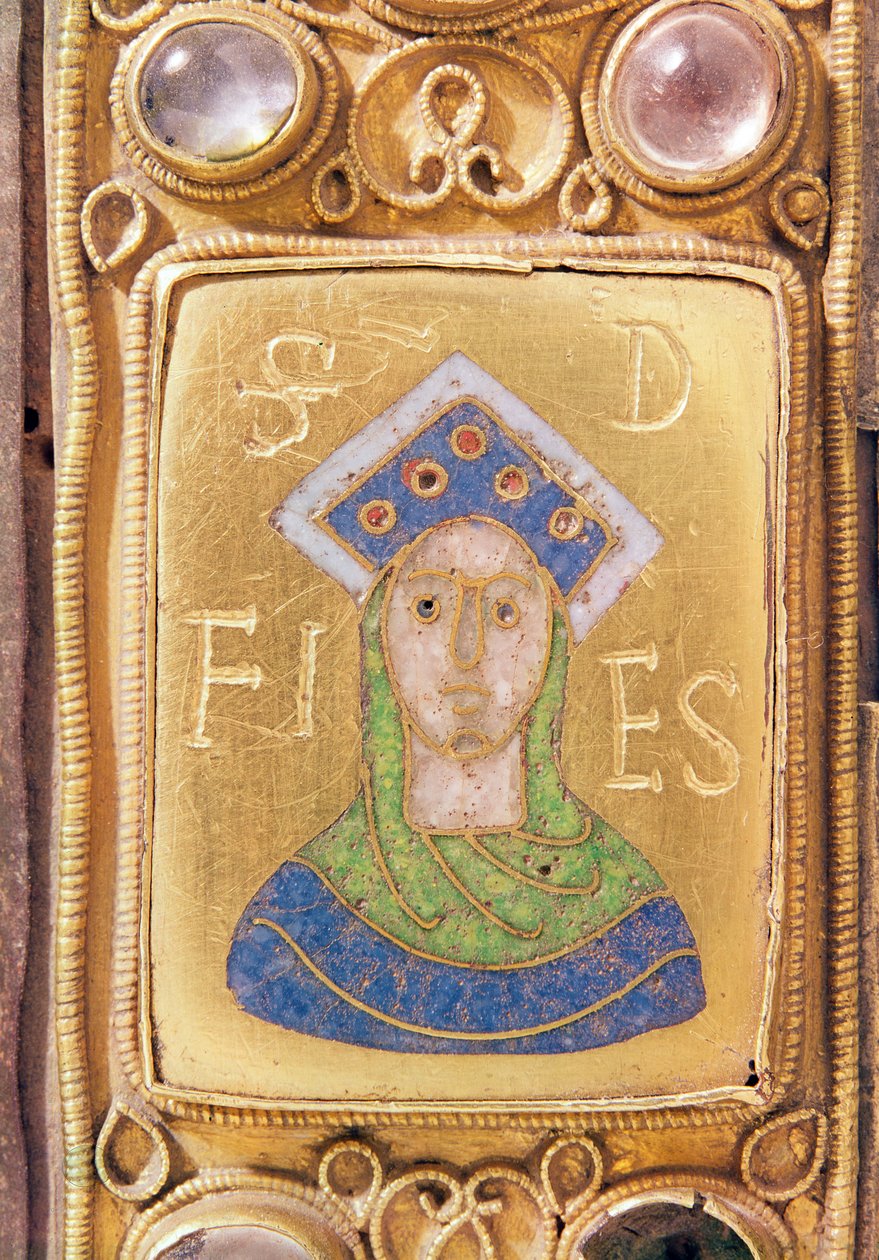 St. Foy, portatif bir sunaktan detay, c.1100 (altın ve emaye) by Frankish School
