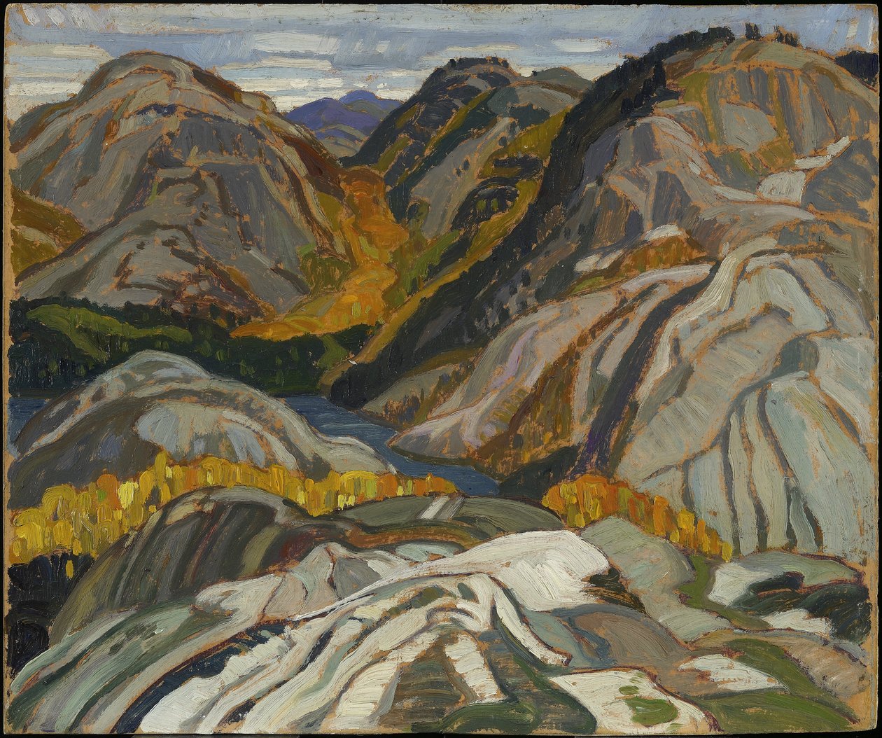 La Cloche Hills, Rocks and Stream, 1932 (lamine karton üzerine yağlı boya) by Franklin Carmichael