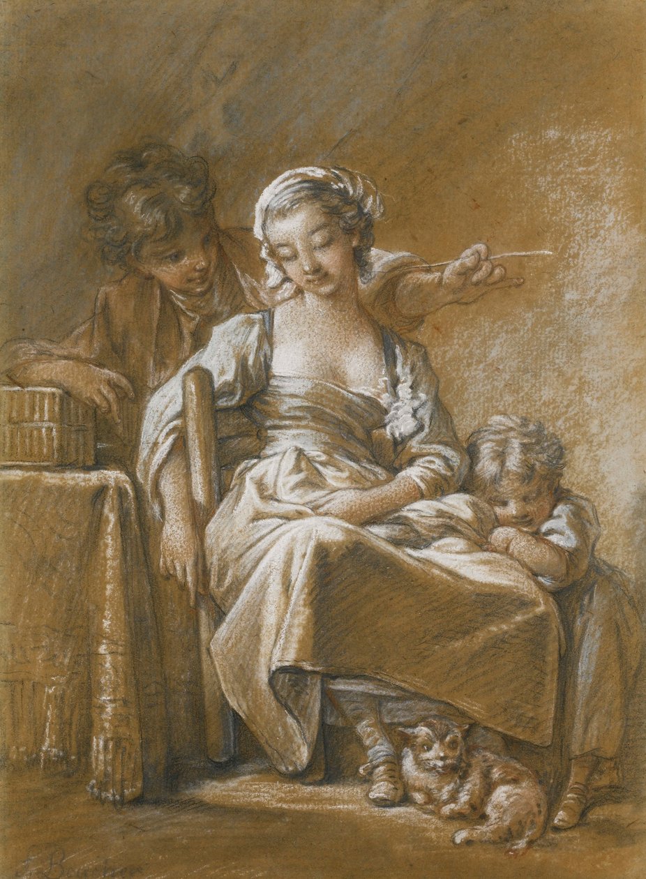 SANDALYEDE UYKUDA GENÇ BİR KADIN by François Boucher