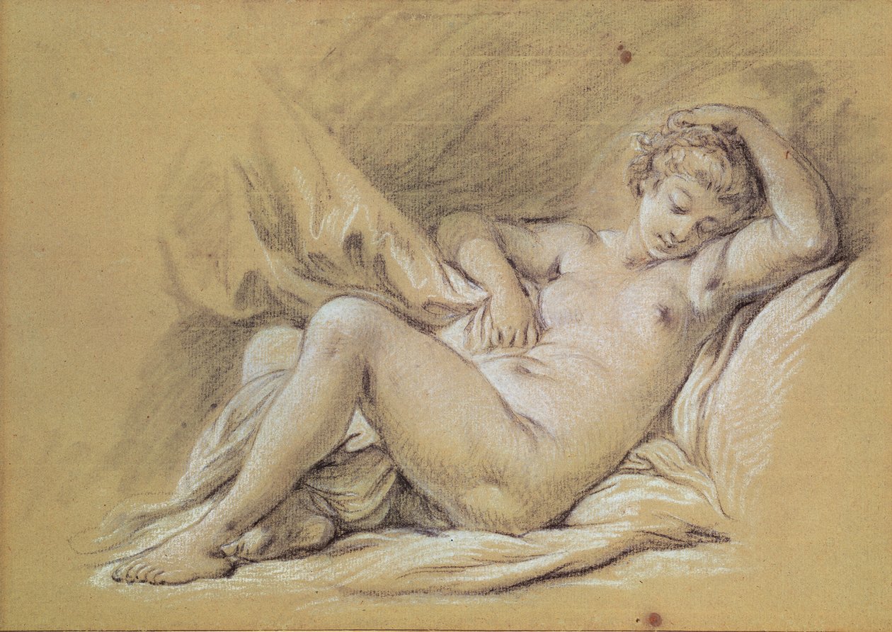 bir yatakta çıplak kadın by François Boucher