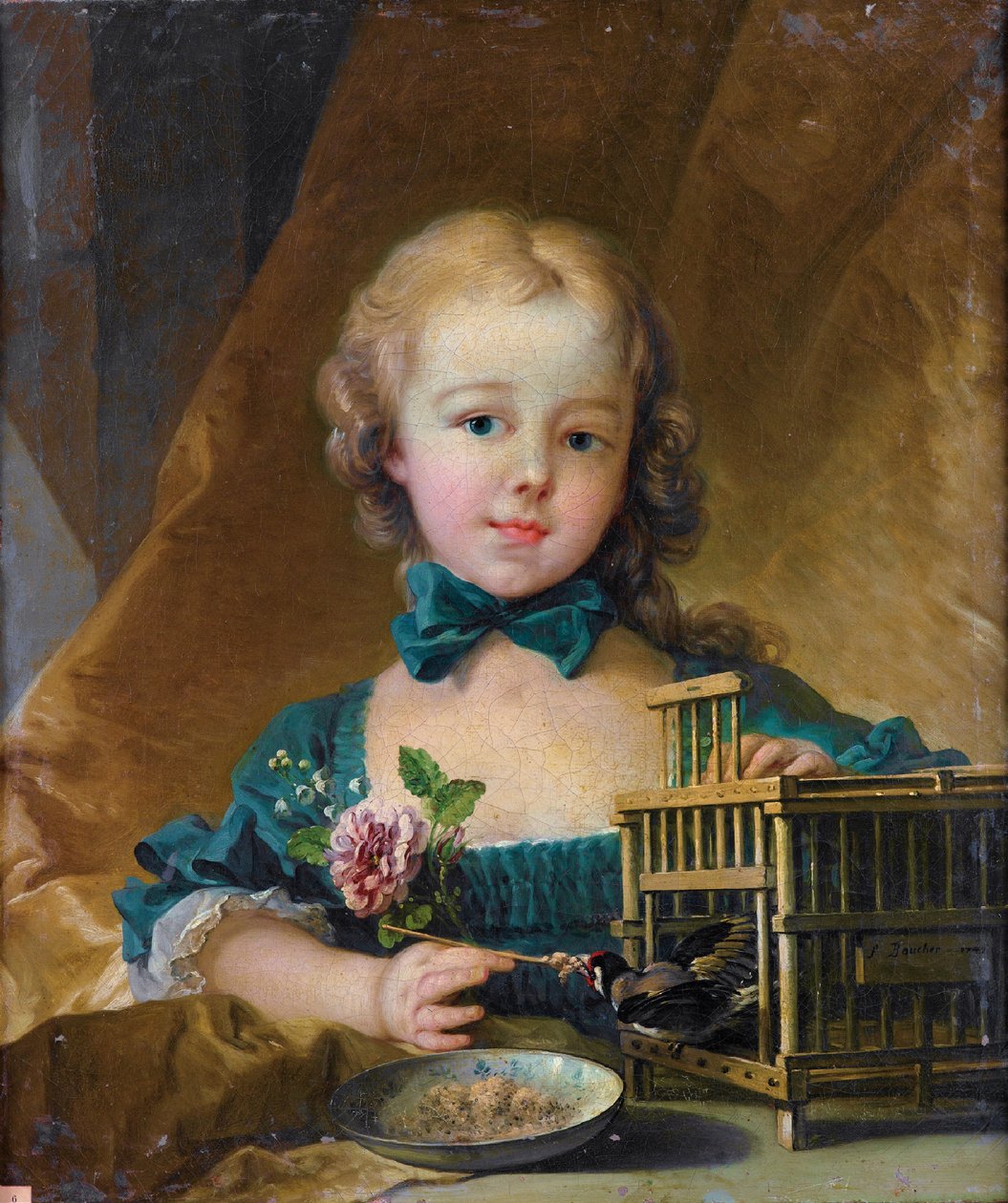Bir saka kuşu ile oynarken Alexandrine Le Normant dÉtiolles portresi by François Boucher