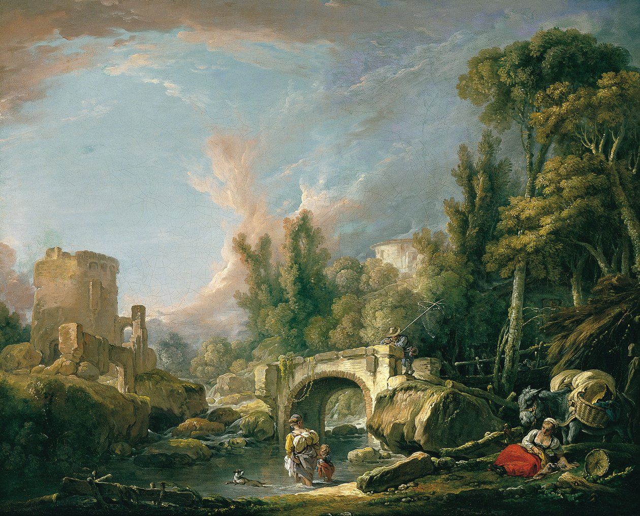 Harabe ve Köprü ile Nehir Manzarası by François Boucher
