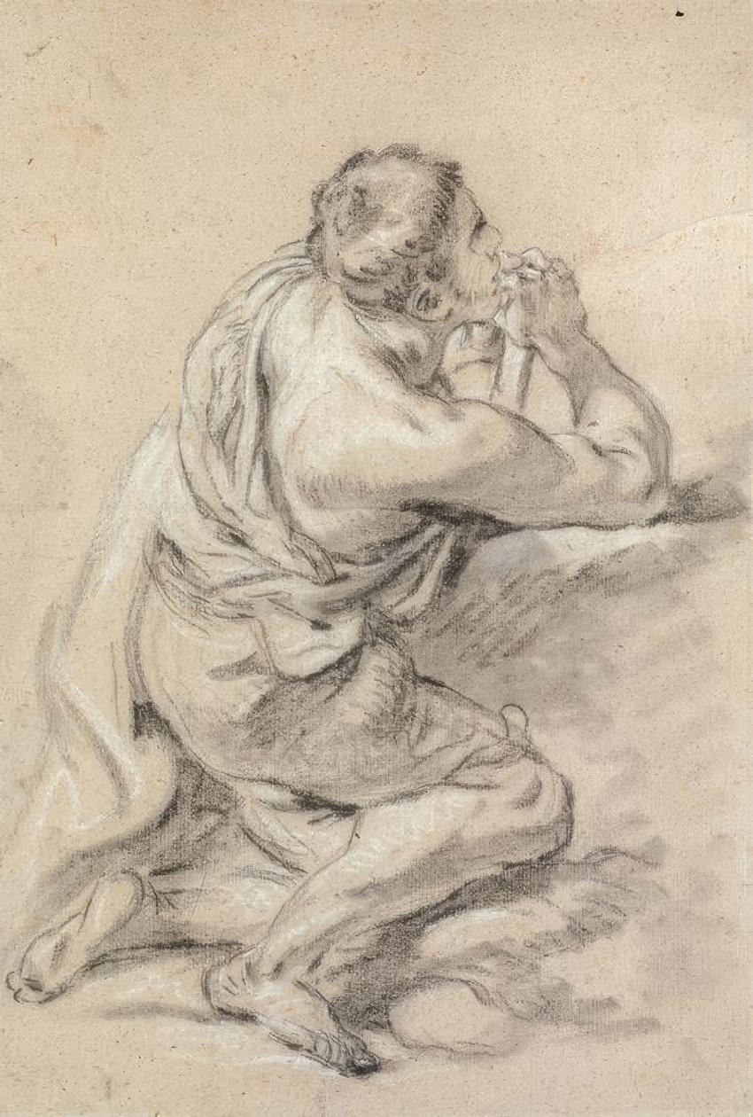 Elleri Sıkışmış Diz Çökmüş Bir Adamın Çalışması by François Boucher