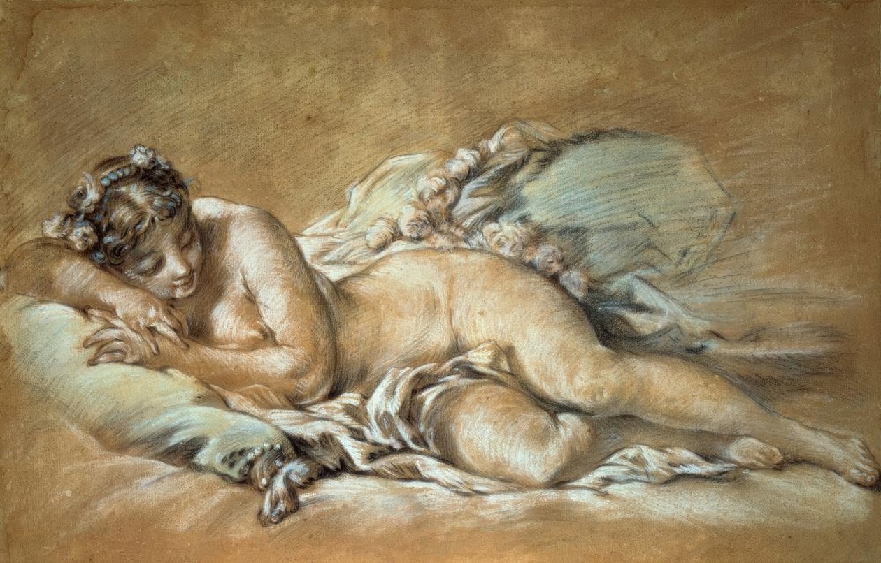 Uyuyan genç bir kadın by François Boucher