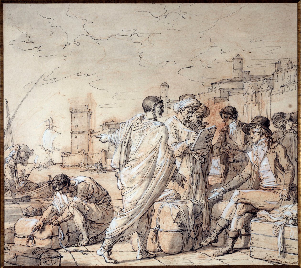 Marsilya limanının rıhtımlarındaki müzakereciler Francois Andre Vincent (1746-1816) tarafından çizim 18. yüzyıl Marsilya Deniz Müzesi by François André Vincent