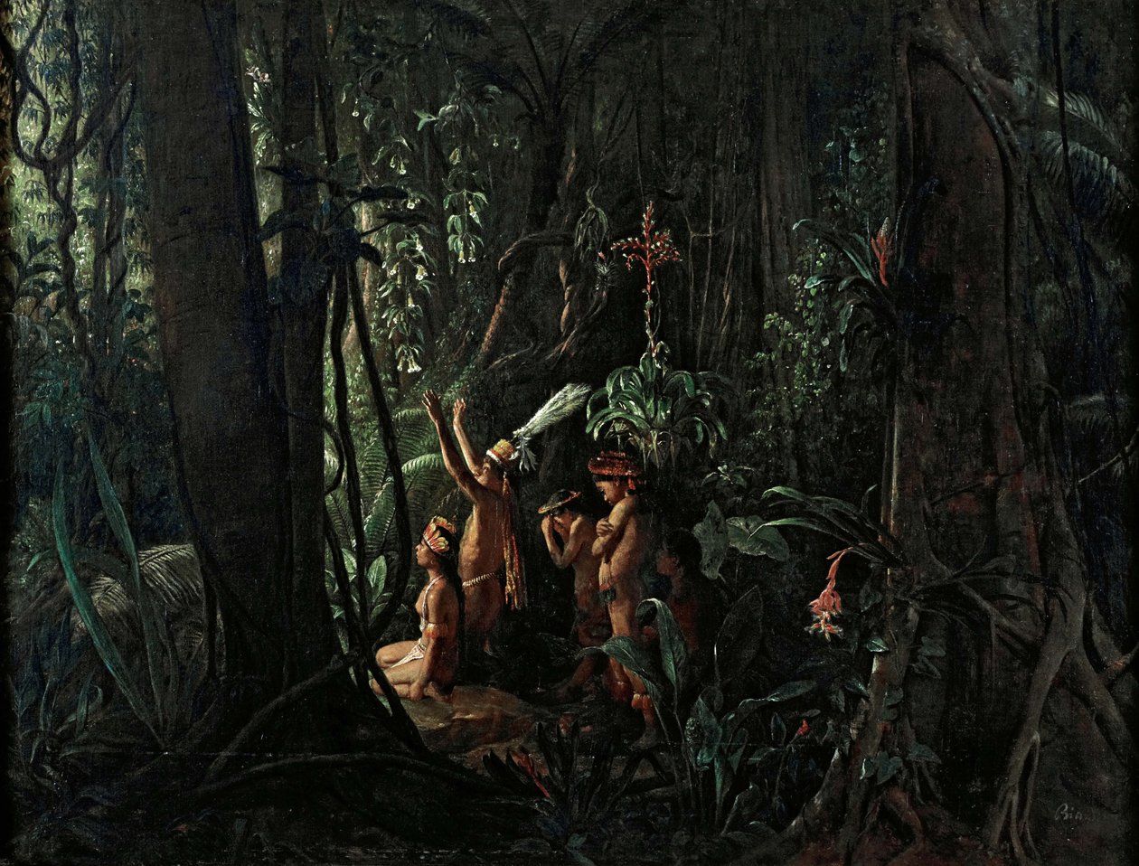 Güneş Tanrısına Tapan Amazon Kızılderilileri, 1860 dolayları. by François August Biard
