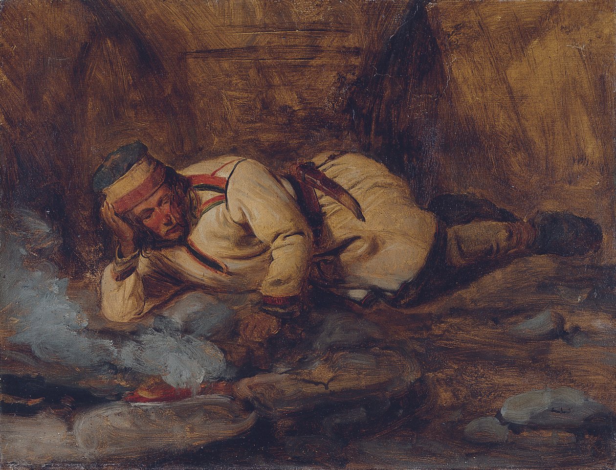 Ateşin Yanında Uyuyan Bir Laponyalı by François Auguste Biard