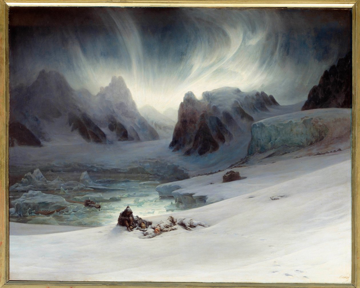 Magdalena Körfezi, Kuzey Spitsbergen Yarımadası Mezarından görüntülendi. Aurora borealis etkisi. Tuval üzerine yağlı boya, 1.30 x 1.63 m. - “” Magdalena Körfezi, Spitzberg