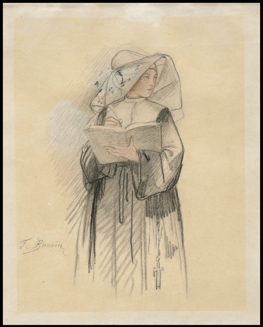Kitap ve Kalem Tutan Rahibe, 1827-87 by François Bonvin