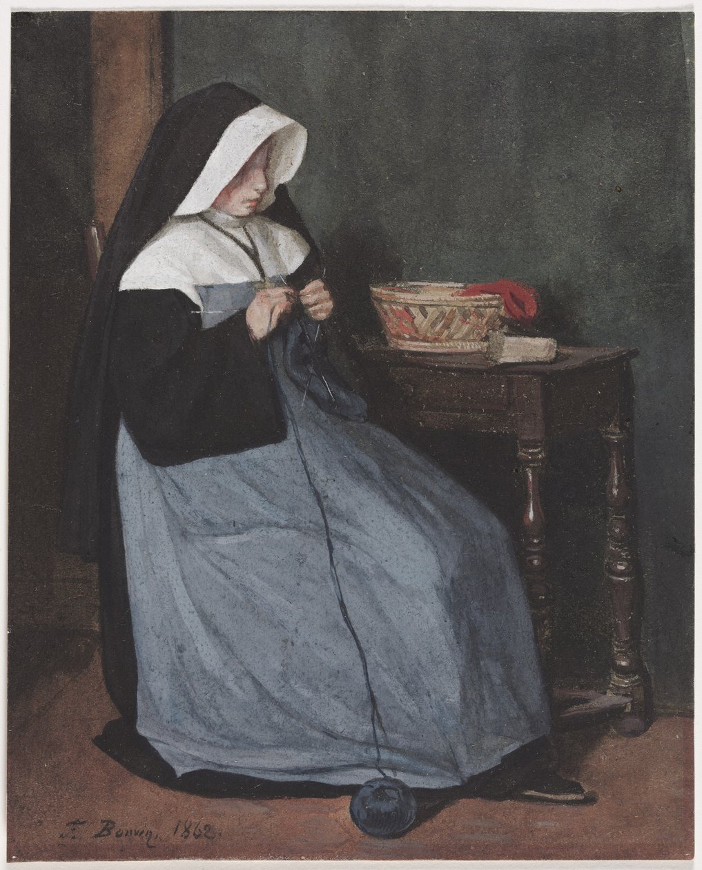 Masada Oturan Rahibe Örme, 1862. by François Bonvin