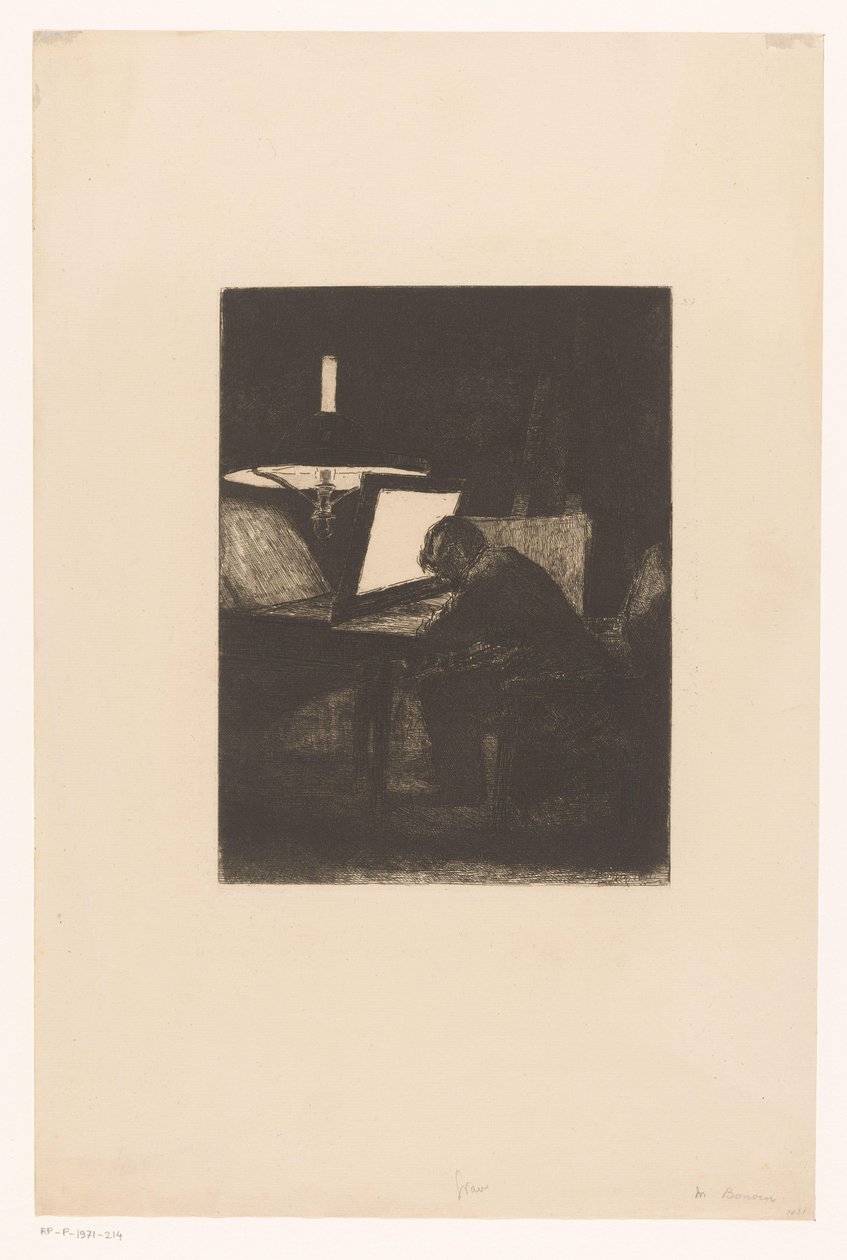 Etser bij lamba Altı gravür, ressam F. Bonvin tarafından çizilmiş ve oyulmuş (seri başlığı) by François Bonvin
