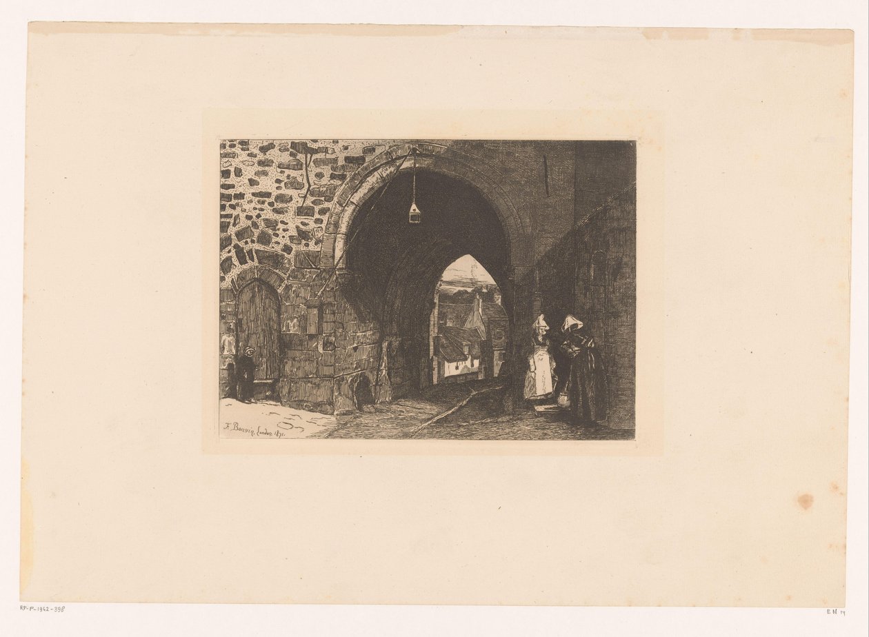 Gezicht Porte de St. Malo Te Dinan Ressam F. Bonvin tarafından çizilmiş ve oyulmuş on gravür (Seri Başlığı) by François Bonvin