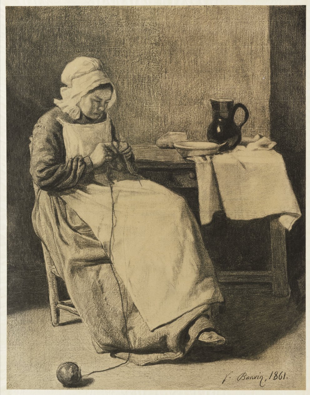 Hizmetçi Örgüsü, 1861 by François Bonvin