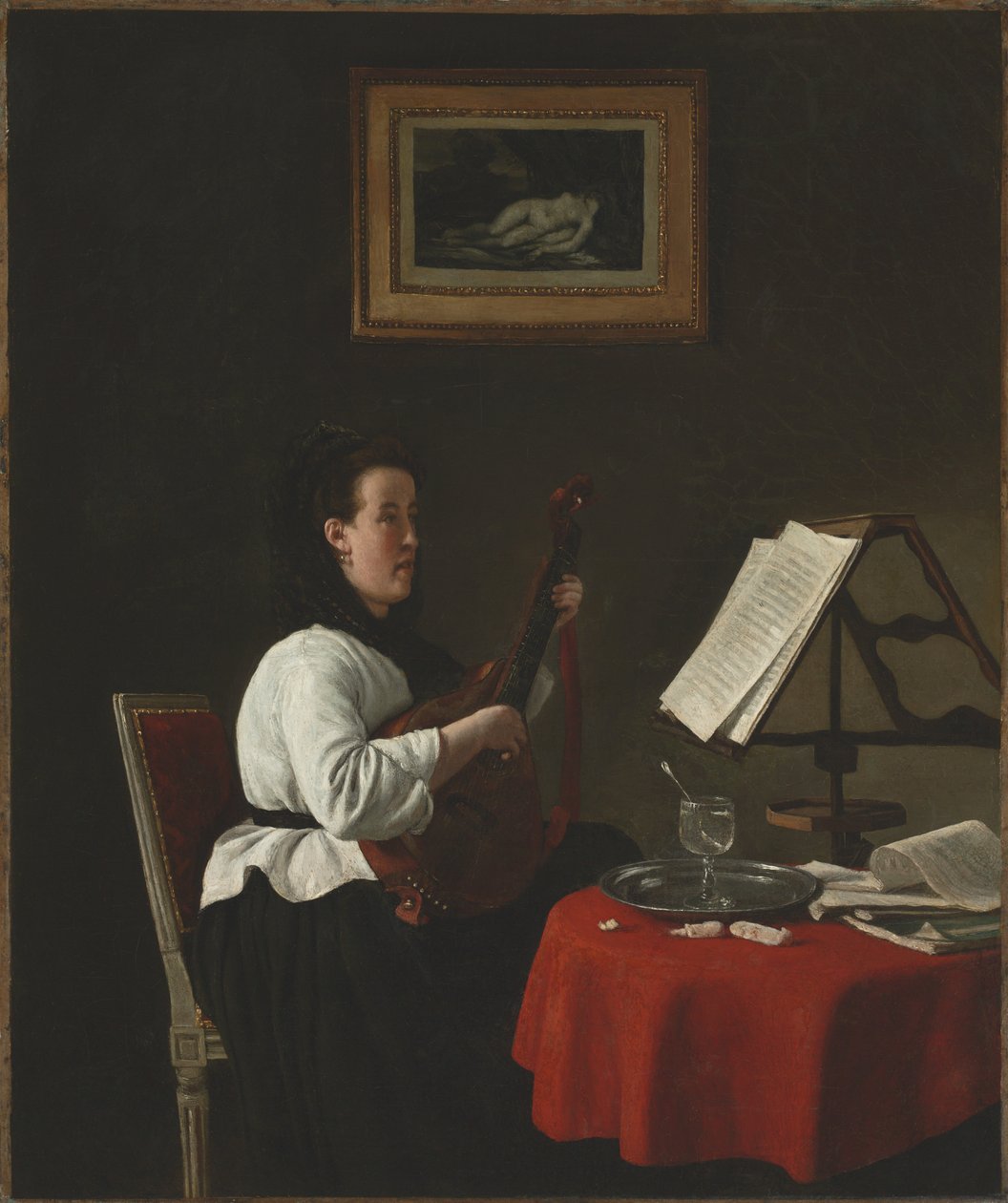 Mandolinli Genç Kadın, Louison Köhler'in Portresi by François Bonvin