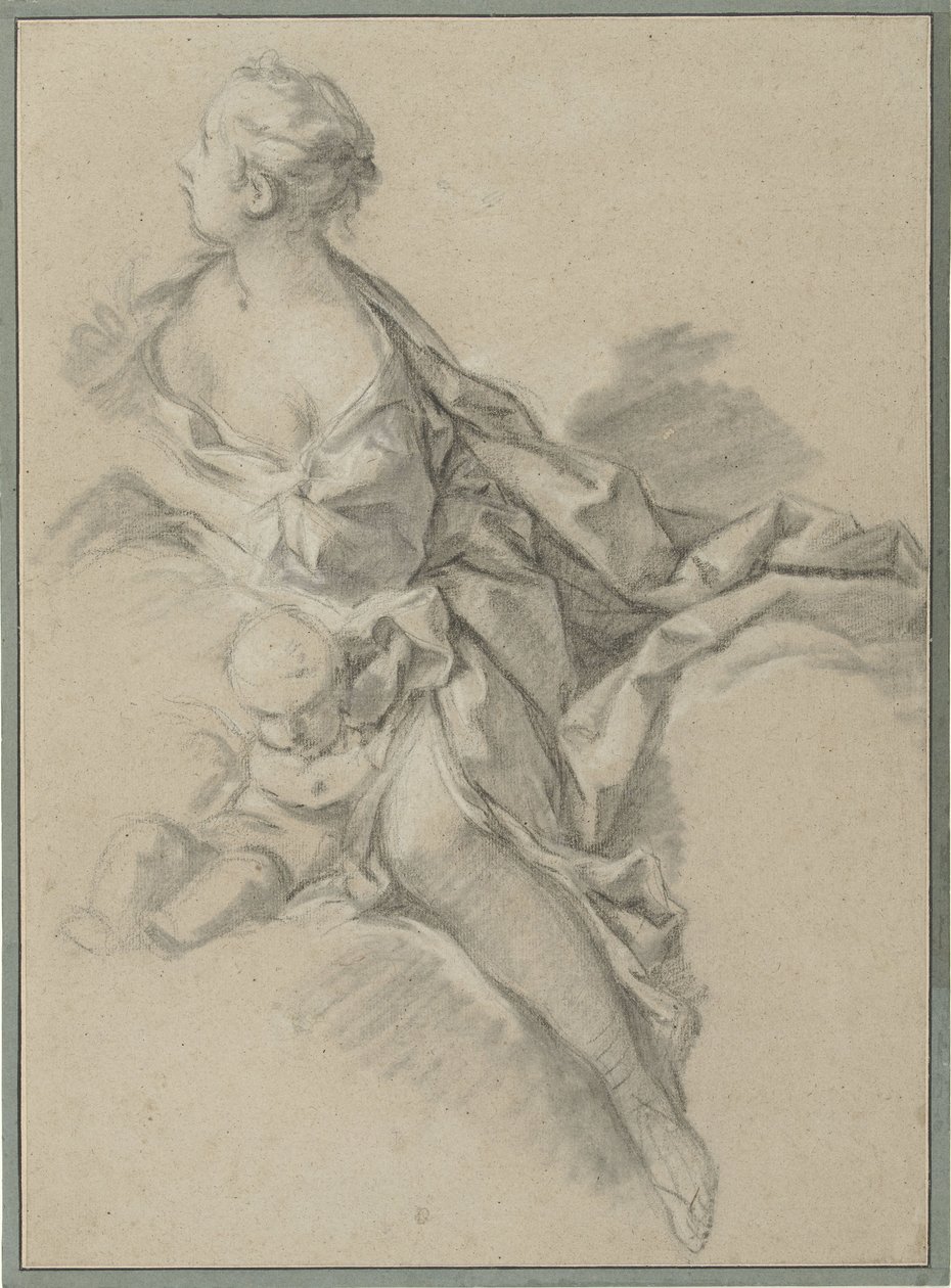 Bir kadının incelenmesi (Clytia); "Les Amours des Dieux (1747-1750)" serisinden dokuzuncu goblen olan "Apollo ve Clytia" için hazırlık çalışması by François Boucher (workshop of)