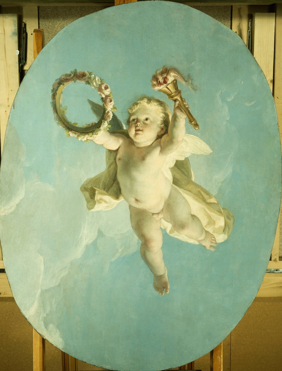 Çelenk ve Meşale Tutarak Uçuşta Bir Putti, by François Boucher