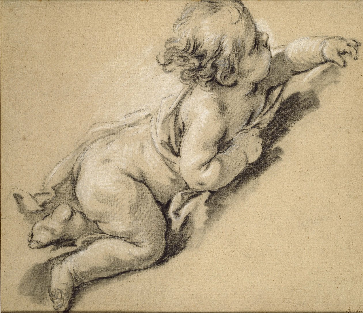 Sağa Yaslanmış Putto (kağıt üzerinde tebeşir) by François Boucher