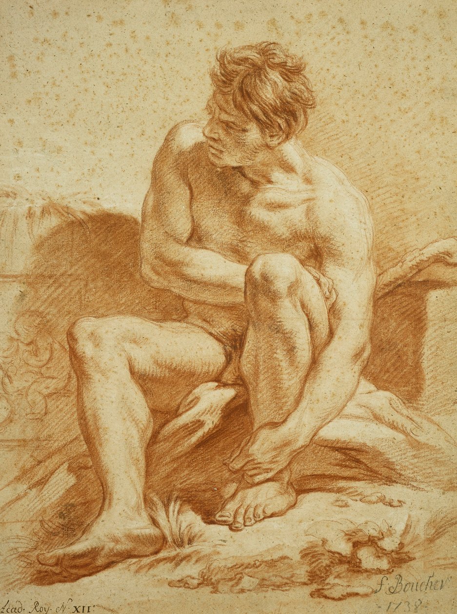 Asalı Oturan Çıplak, Sola Puttili Bir Rölyef, 1738 by François Boucher