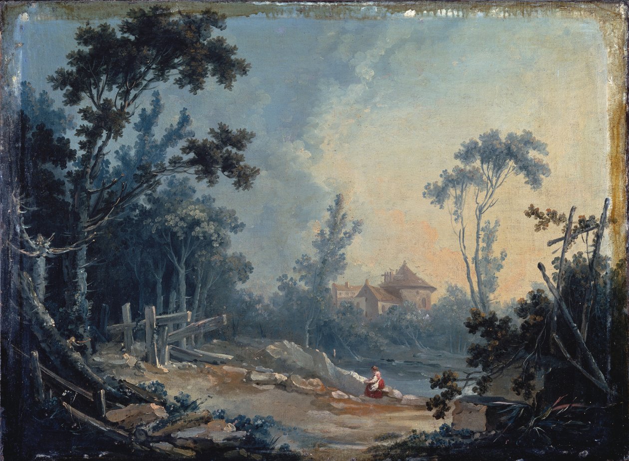 Uzakta Binaların Olduğu Ormanlık Bir Manzara by François Boucher
