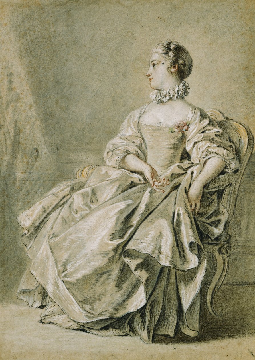 Sol Profilde Oturan Genç Bir Kadın, by François Boucher