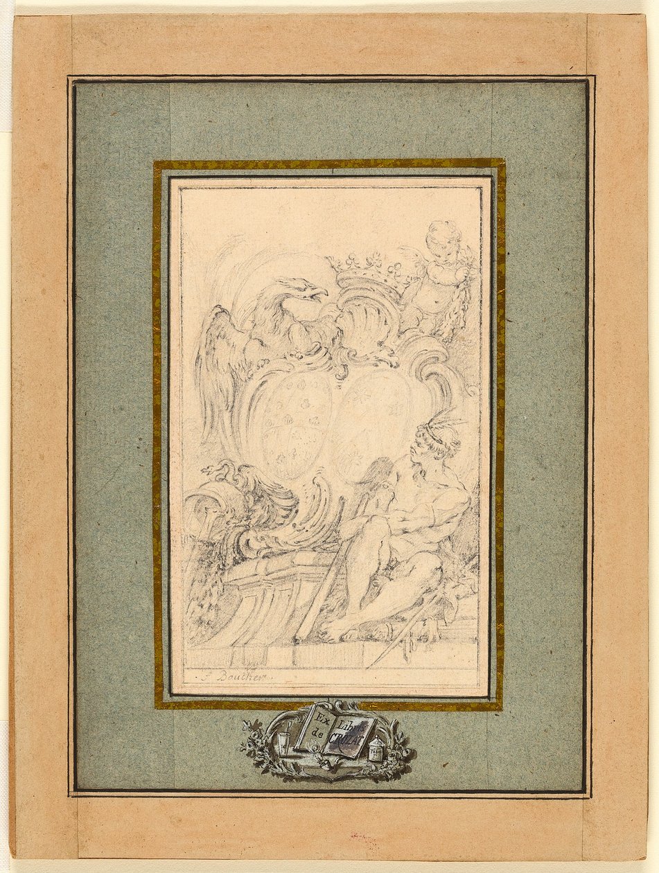 Crozat, Baron de Thiers için Armorial Bookplate by François Boucher