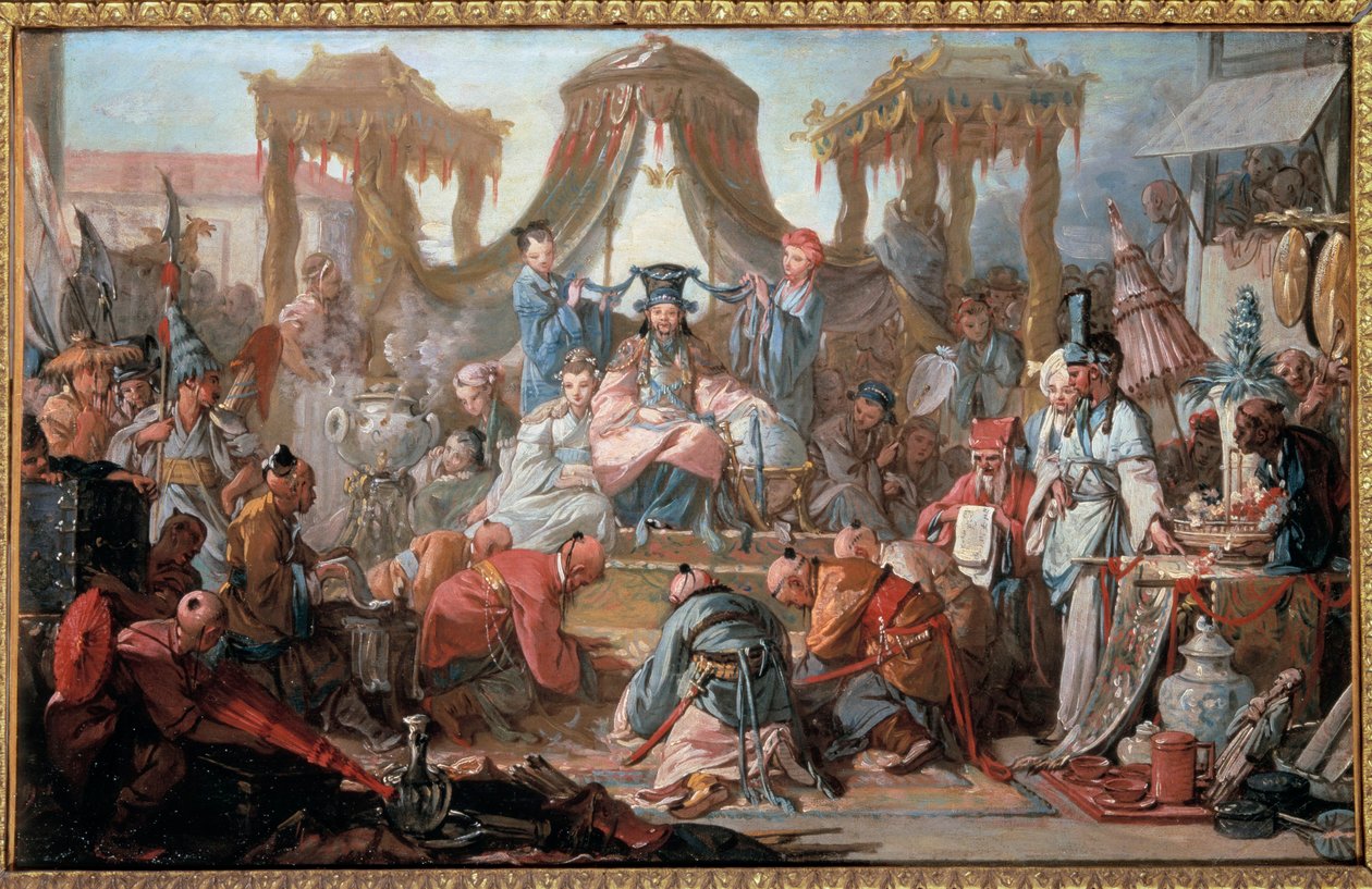 Çin İmparatorunun Seyircileri Tebaalar imparatorun önünde secde ederler. Francois Boucher tarafından yapılan boyama by François Boucher