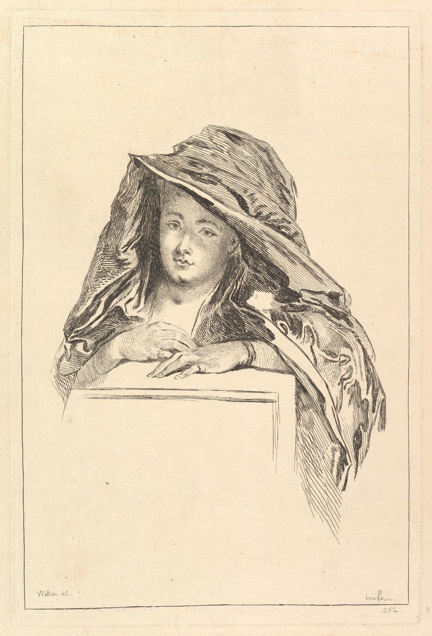 Kapşonlu Manto giyen bir Kadının Büstü Portresi, 18. yüzyıl. by François Boucher