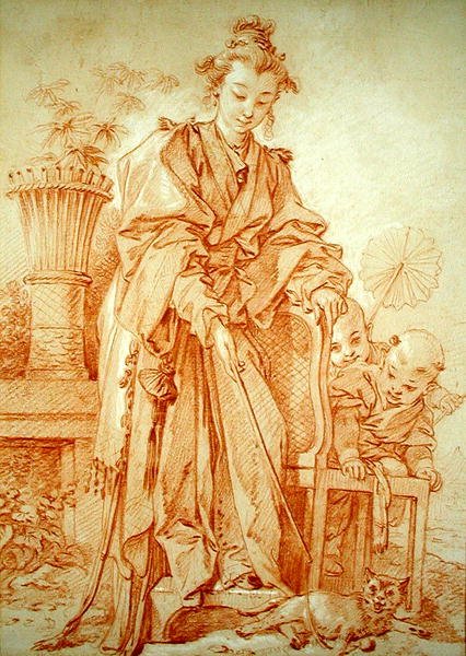 Çinli kız kediyle oynuyor by François Boucher
