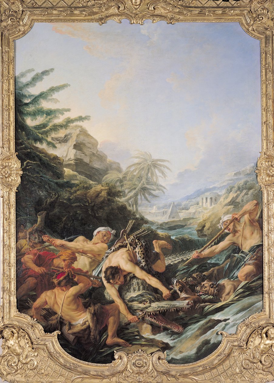 Timsah Avı (tuval üzerine yağlı boya) by François Boucher