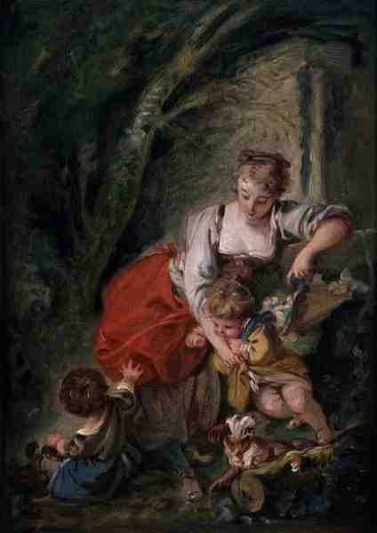 Aile, c.1750 (tuval üzerine serilmiş kağıt üzerine yağlı boya) by François Boucher
