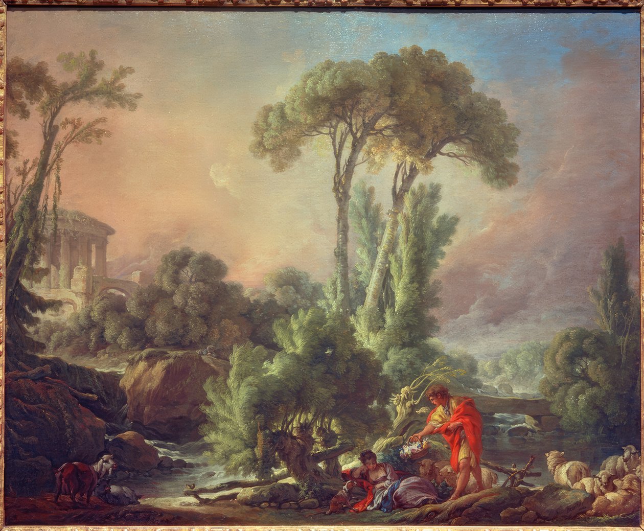 Antik bir tapınak ile nehir manzarası by François Boucher