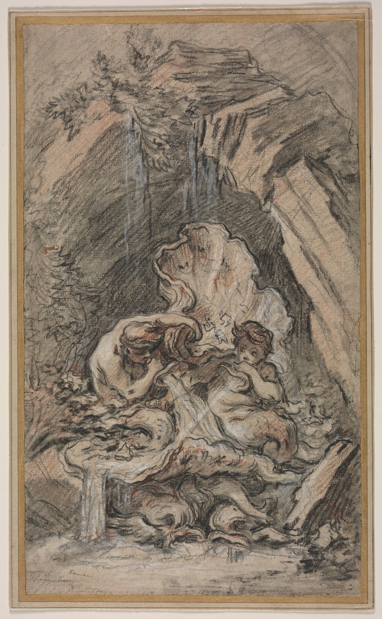 Deniz Kabukları Üfleme İki Tritonlu Çeşme, c. 1736. by François Boucher