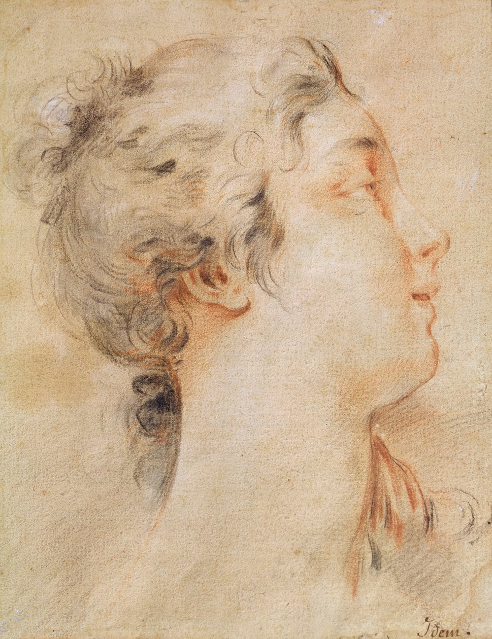 Sağa Dönmüş Bir Kadının Başı (siyah kalem ve sanguine) by François Boucher