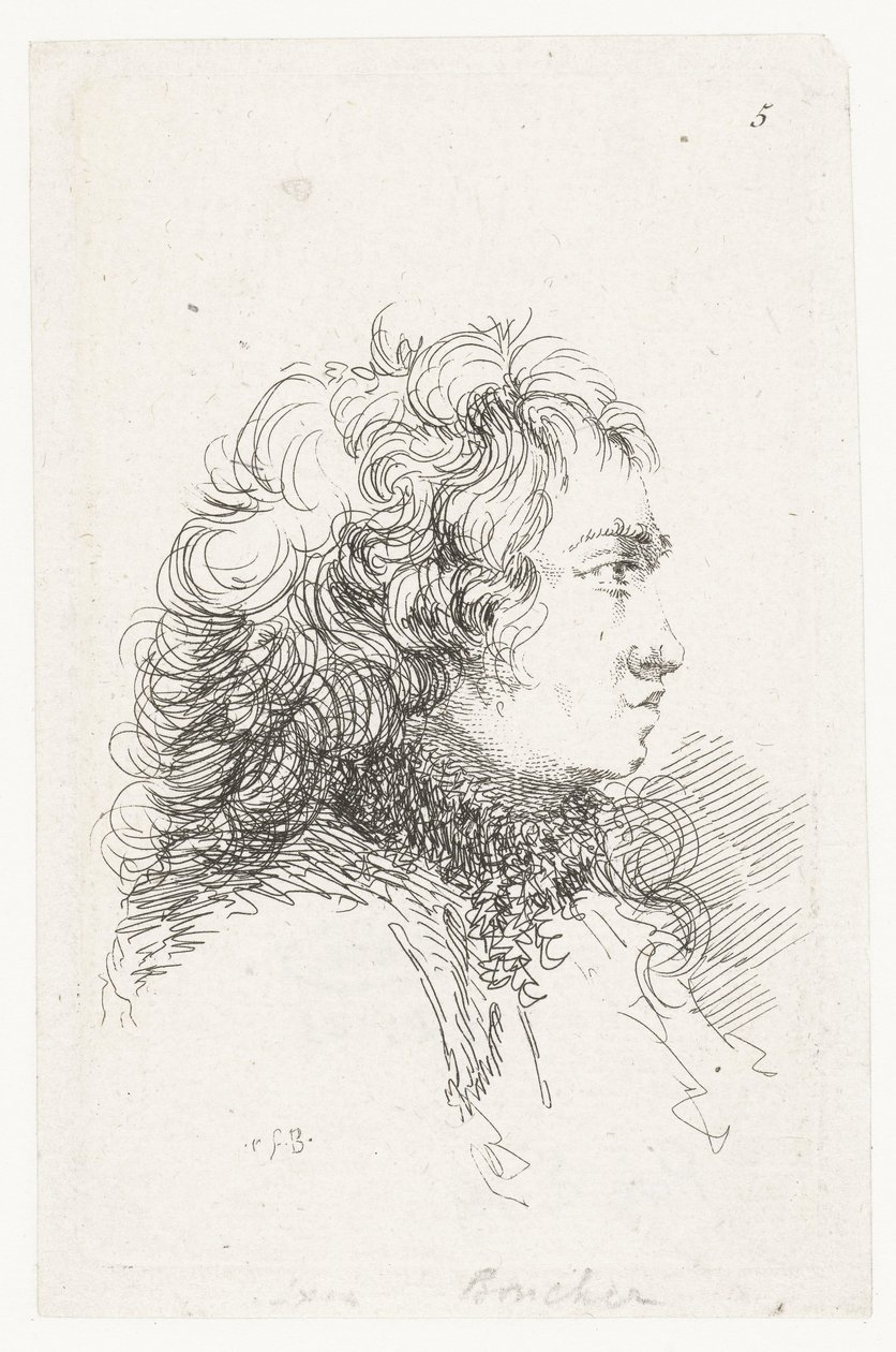 Genç bir adamın başı Küçük türde parçalar ve başlıklar paketi by François Boucher