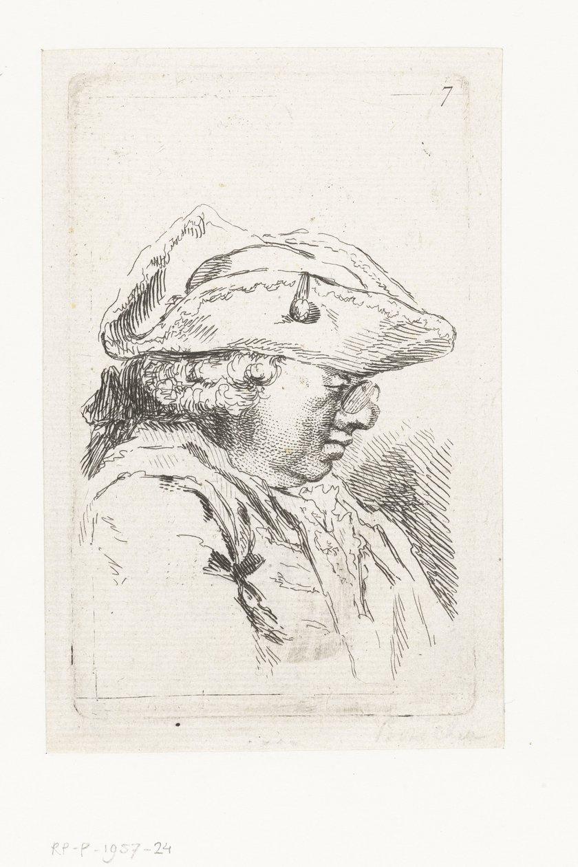 Gözlüklü ve tricorne olan bir adamın başı Küçük tür parçaları ve başlıklar takımı (seri başlığı) by François Boucher