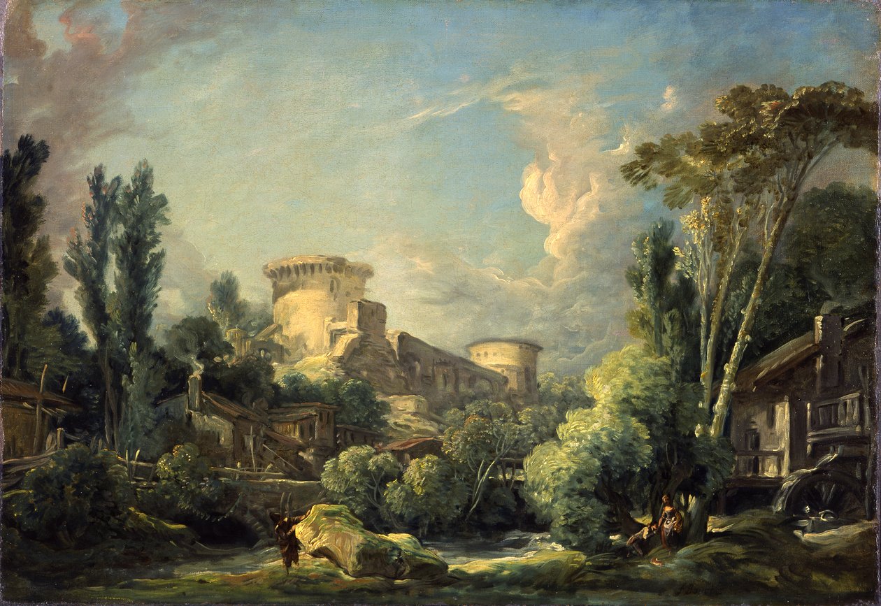 Kale ve Değirmen ile Manzara, c.1765 by François Boucher