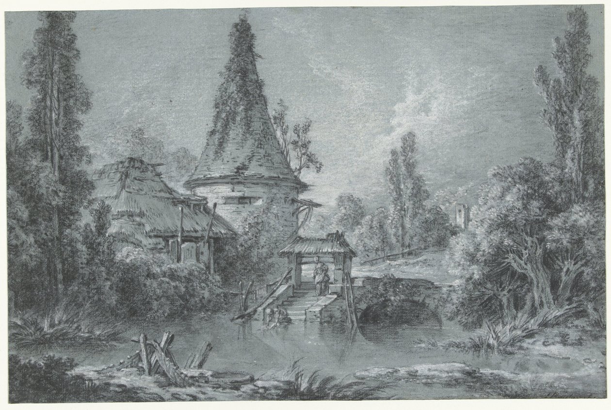Beauvais yakınlarında bir kule ile manzara by François Boucher