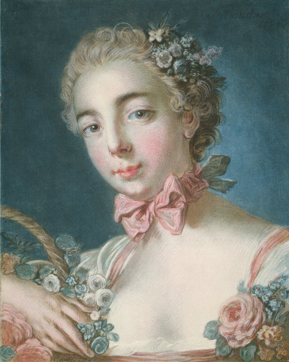 S.59-1959 Flora Başı, Louis-Marin Bonnet (1736-93) tarafından oyulmuş 1769 (renkli gravür ve gravür) by François Boucher