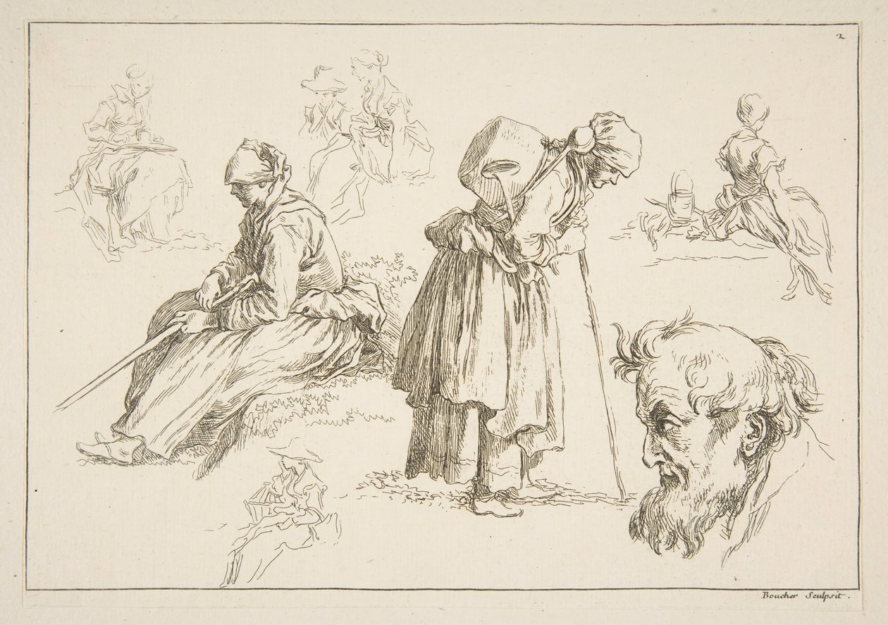 Eskizler Sayfası, 1753. by François Boucher