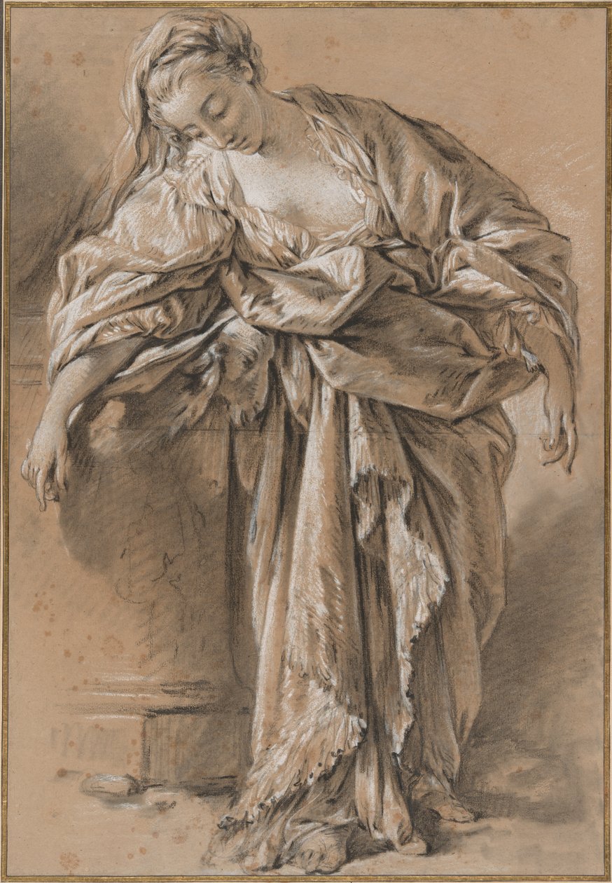 Kaideye Yaslanmış Drapeli Bir Kadının İncelenmesi by François Boucher