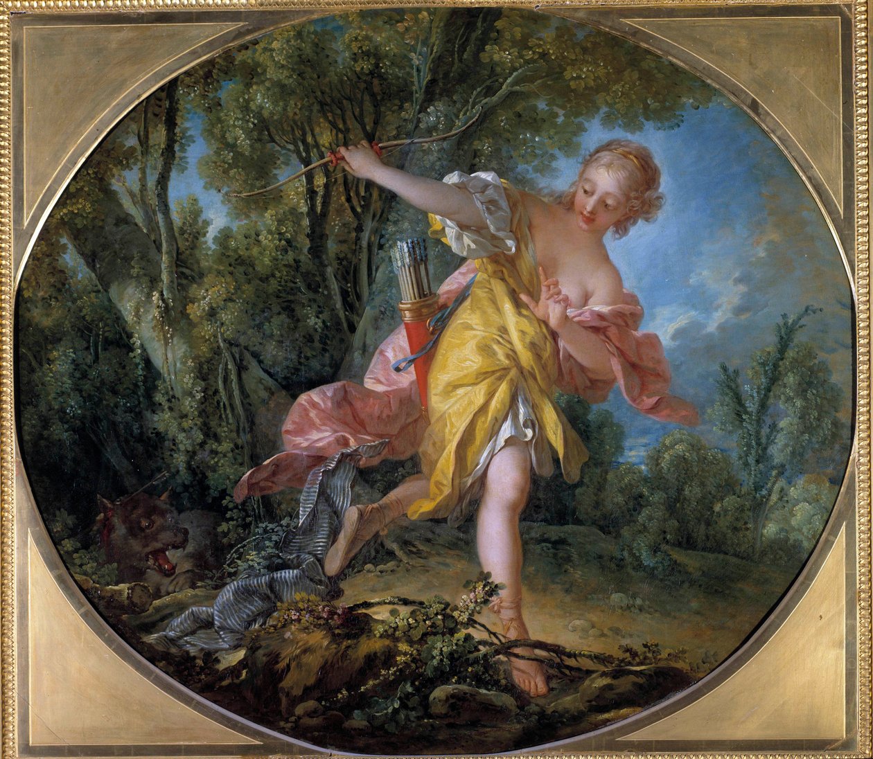 Sylvie avladığı kurttan kaçarken Resim Francois Boucher (1703-1770) 1756. Dim. 1,20 x 1,36 m Turlar, Musee des Beaux Arts by François Boucher