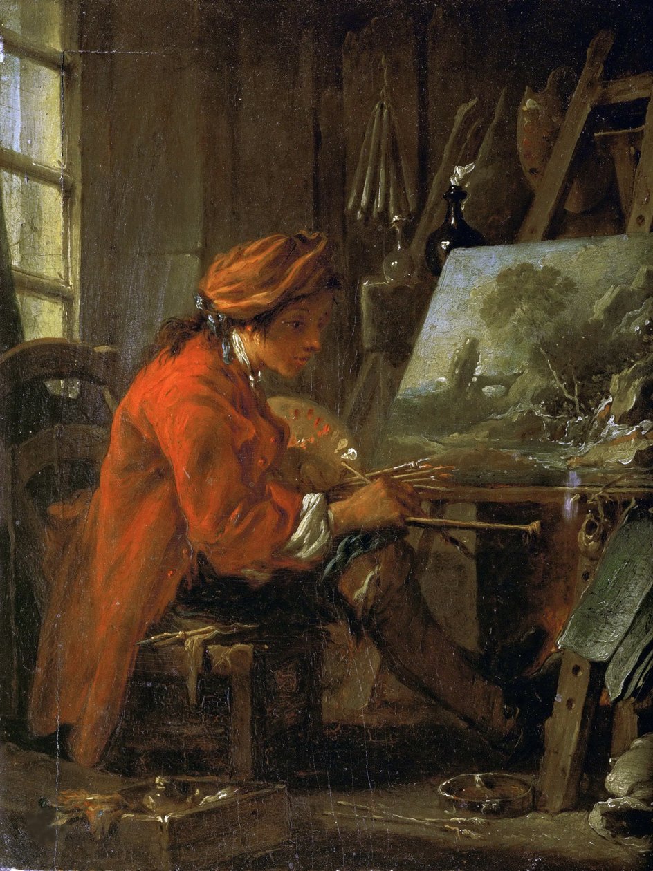 Ressam kendi portre stüdyosunda, yaklaşık 1730. by François Boucher