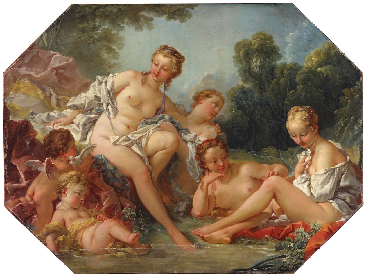 Periler ve Aşk Tanrıları ile çevrili Banyosunda Venüs, c.1740-50 by François Boucher