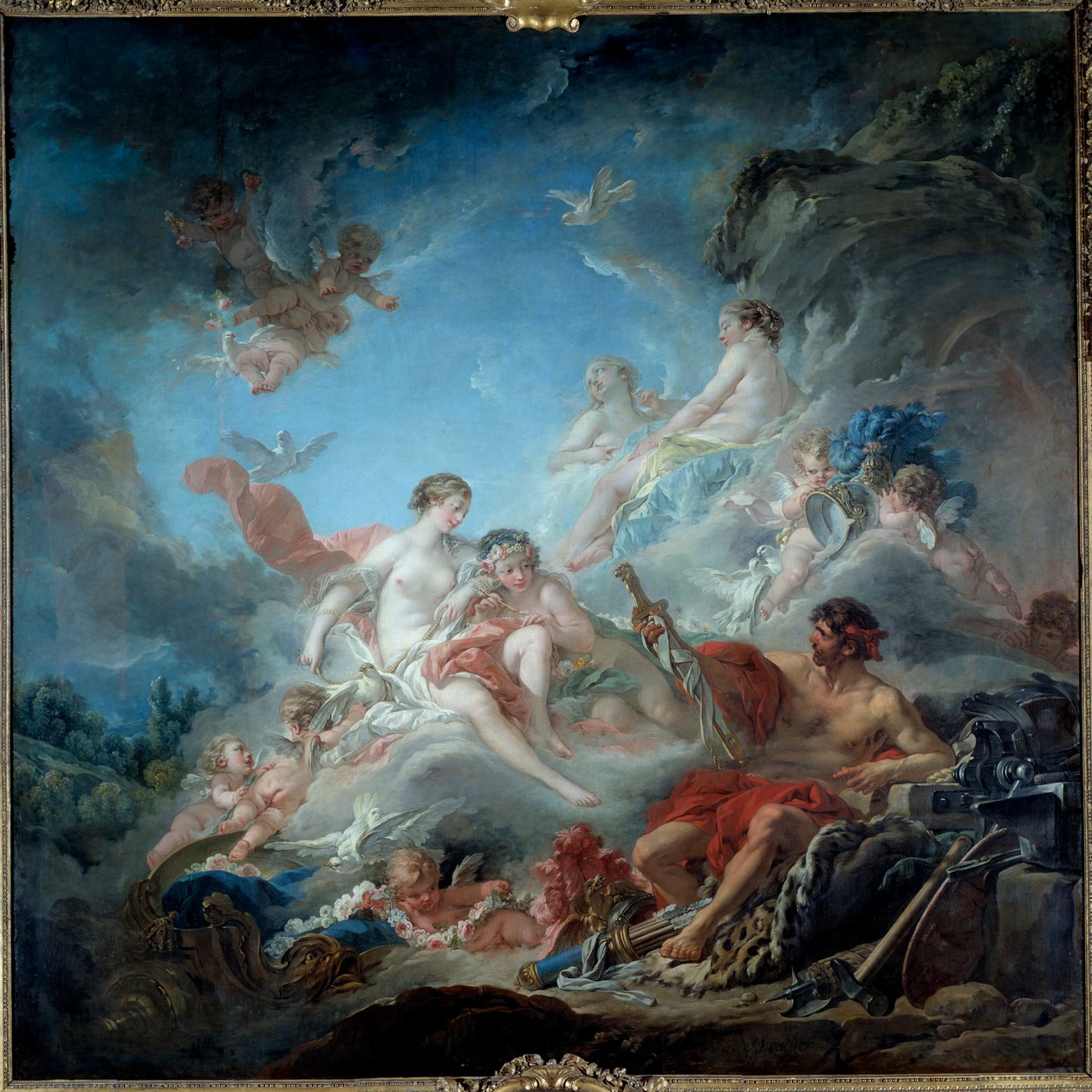 Enee için Venüs silahlarını sunan Vulkan veya Vulkan demirhaneleri. Francois Boucher tarafından yapılan boyama by François Boucher