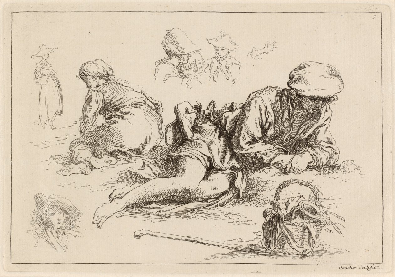 Uzanan Çocuk dahil Figür Çalışmaları by François Boucher after Abraham Bloemaert