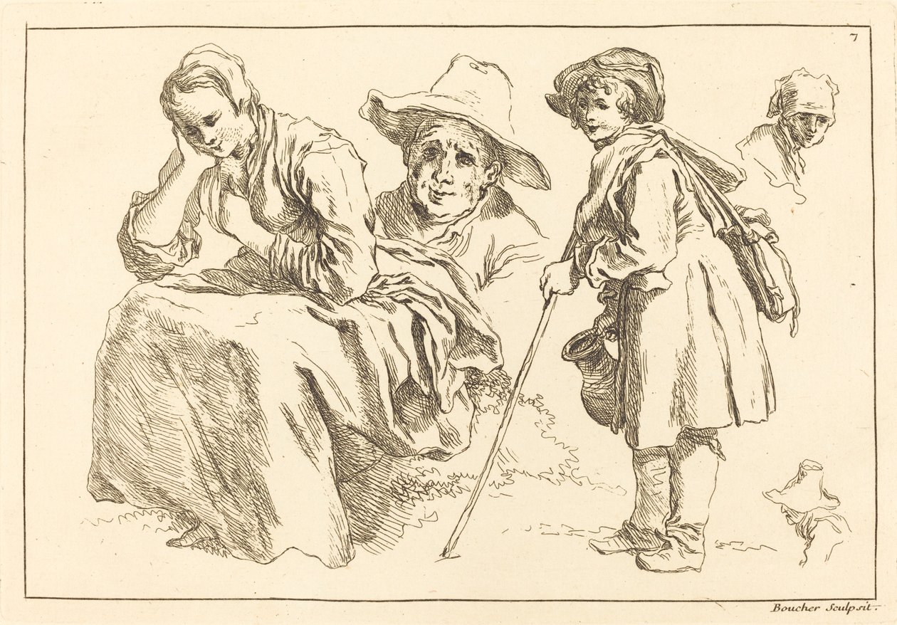 Ayakta Sürahi Tutan Çocuk Figür Çalışmaları by François Boucher after Abraham Bloemaert
