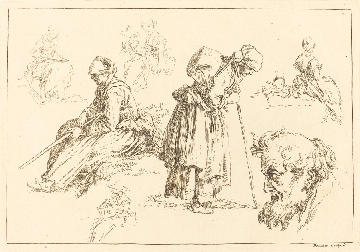 Su Isıtıcılı Kadın Dahil Figür Çalışmaları by François Boucher after Abraham Bloemaert